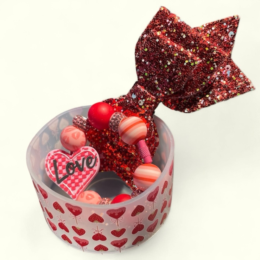 Stanley cup bracelet, boot and straw bow valentines hearts